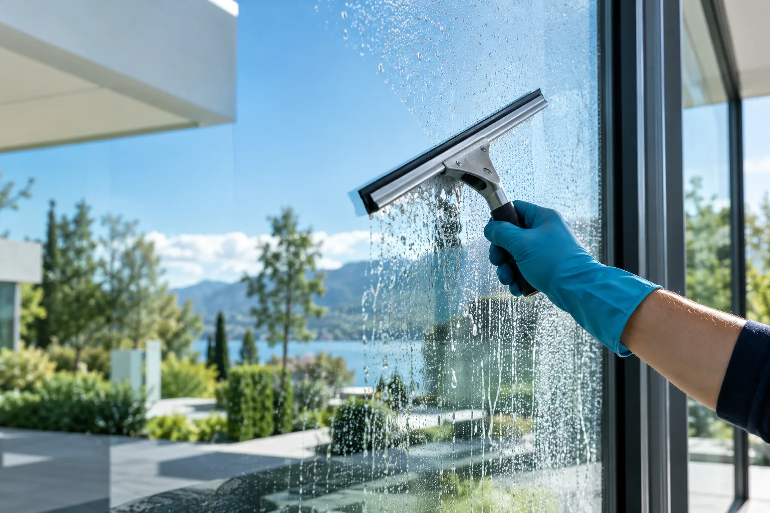 Glas- und Fensterreinigung mit einem Abzieher – KI-generiertes Symbolbild