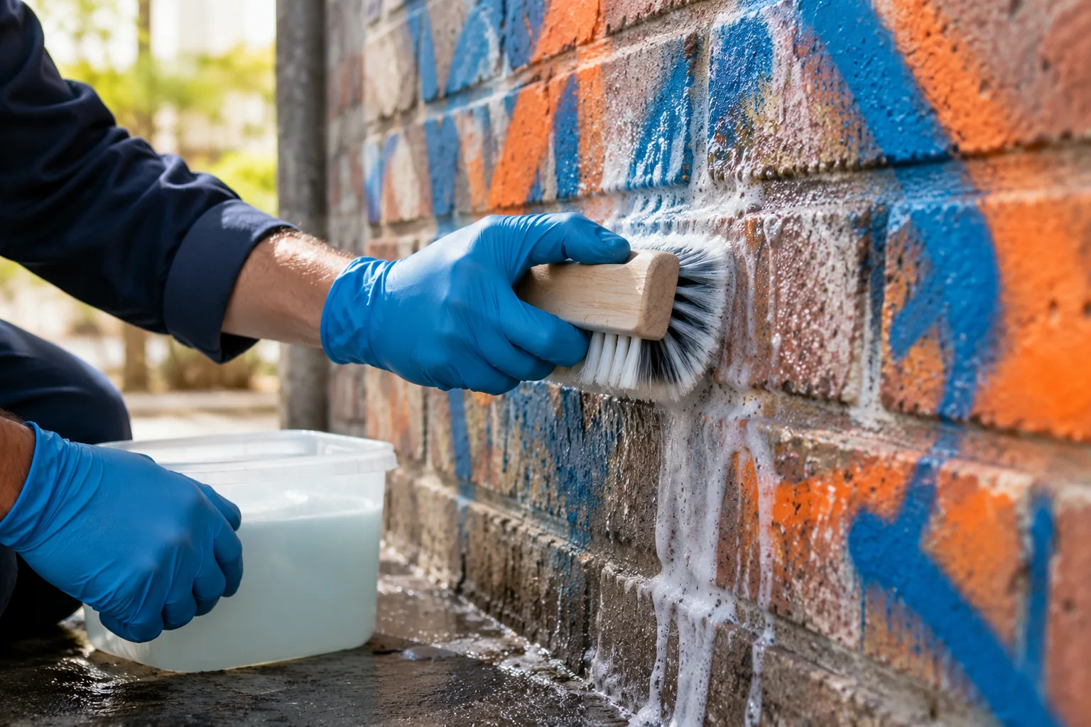 Behandlung von Graffiti auf einer Mauer – KI-generiertes Symbolbild